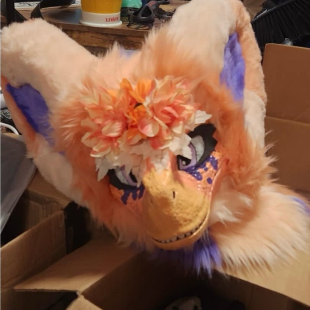 Custom Fantasy Fursuit Head & Tail – Movable Jaw, Floral Crown, OOAK